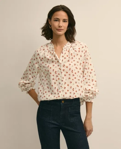 Brooks Brothers Silk-cotton Floral Print Blouse In White