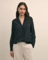 Brooks Brothers Silk Crepe Notch-collar Blouse In Black