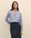 Brooks Brothers Silk Crepe Notch-collar Blouse In Blue
