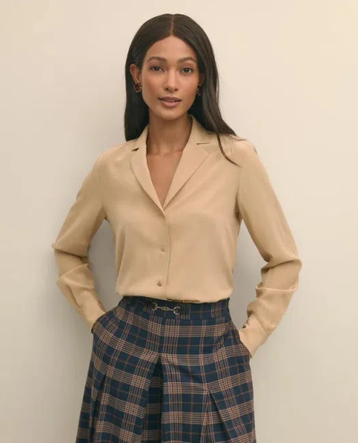 Brooks Brothers Silk Crepe Notch-collar Blouse In Neutral