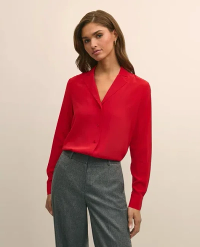 Brooks Brothers Silk Crepe Notch-collar Blouse In Red