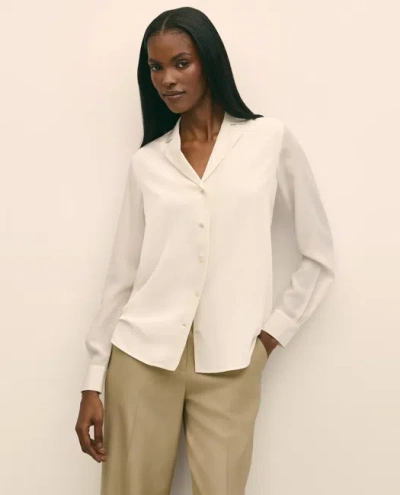 Brooks Brothers Silk Crepe Notch-collar Blouse In White