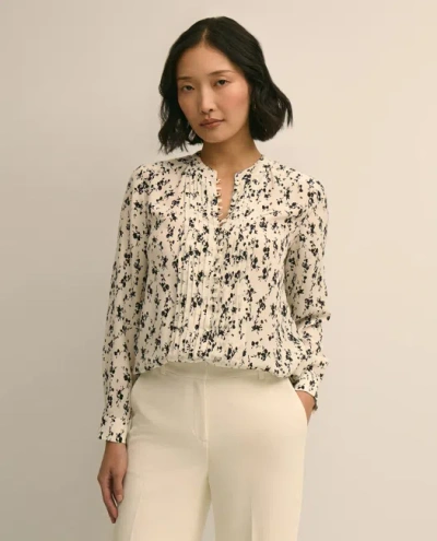 Brooks Brothers Silk Floral Print Blouse In Gray