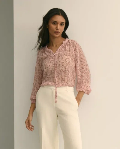 Brooks Brothers Silk Georgette Heart-motif Peasant Blouse In Pink