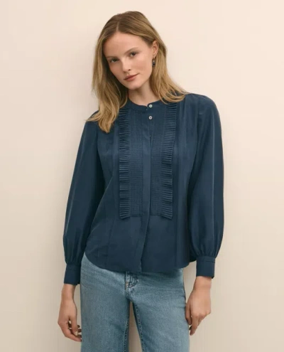 Brooks Brothers Silk Habotai Pintucked Blouse In Blue