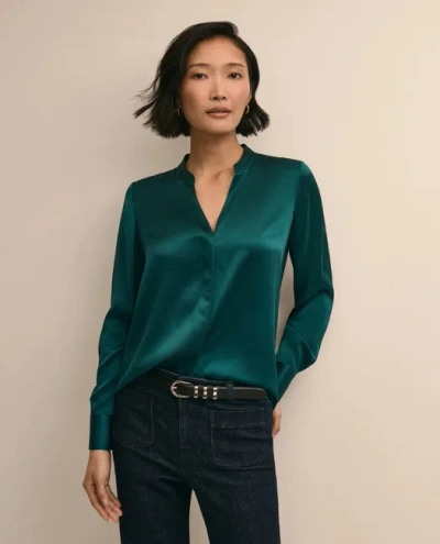 Brooks Brothers Silk Open V-neck Blouse In Green