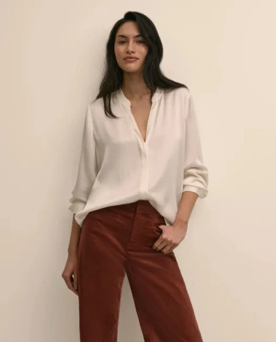 Brooks Brothers Silk Open V-neck Blouse In White