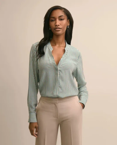 Brooks Brothers Silk Stripe Blouse In Green