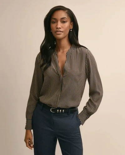 Brooks Brothers Silk Stripe Blouse In Navy