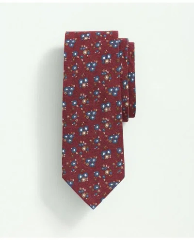 Brooks Brothers Linen Silk Tossed Flower Tie | Dark Red | Size Regular