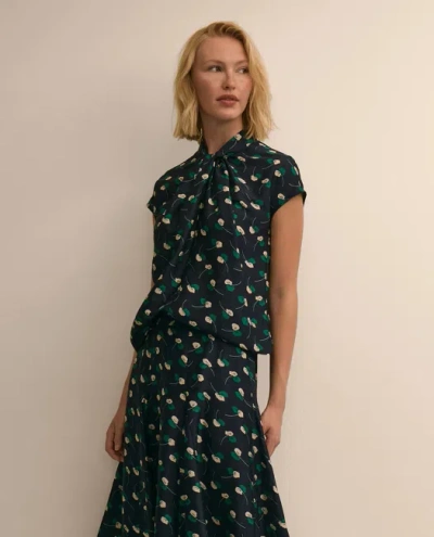 Brooks Brothers Silk Twist-neck Leaf Blouse In Navy