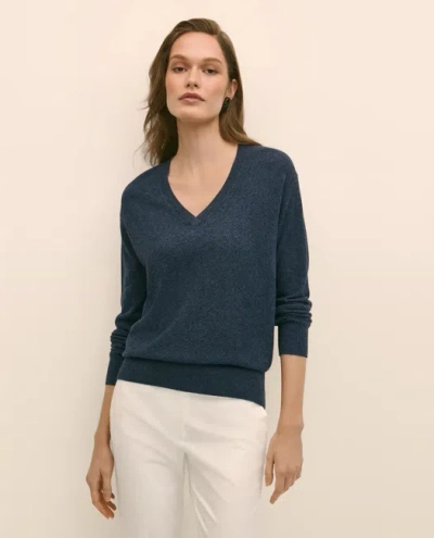Brooks Brothers Silk V-neck Marled Knit Relaxed Sweater In Blue