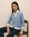 Brooks Brothers Silk V-neck Marled Knit Relaxed Sweater In Blue