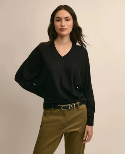 Brooks Brothers Silk-cotton Dolman-sleeve V-neck Sweater In Black