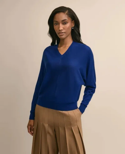 Brooks Brothers Silk-cotton Dolman-sleeve V-neck Sweater In Blue
