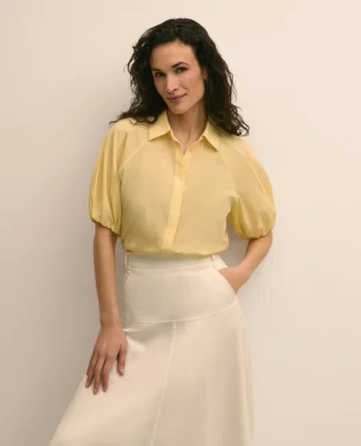 Brooks Brothers Silk-cotton Elbow-bubble-sleeve Shirt In Yellow