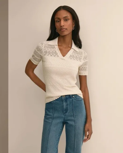 Brooks Brothers Silk-cotton Short-sleeve Johnny Collar Pointelle Sweater In Neutral