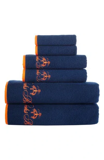 Brooks Brothers Six-piece Contrast Frame Cotton Towel Set In Blue