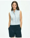 Brooks Brothers Sleeveless Ruffle Detail Shirt In Linen | Light Blue | Size 16