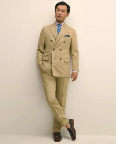 Brooks Brothers Slim Fit Cotton-linen Herringbone Single-pleat Suit Pants In Neutral