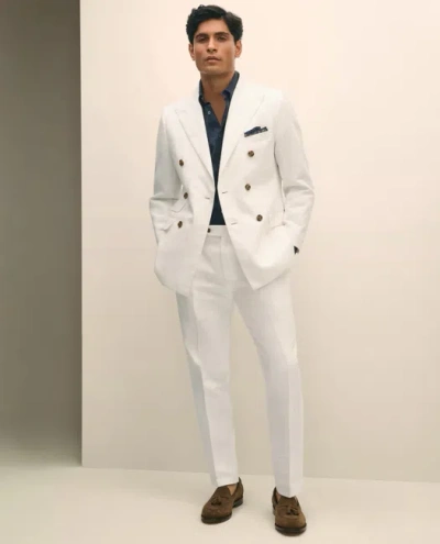 Brooks Brothers Slim Fit Cotton-linen Herringbone Single-pleat Suit Pants In White