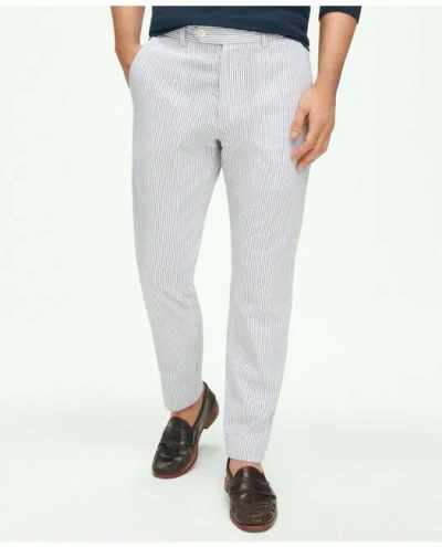 Brooks Brothers Slim Fit Cotton Seersucker Pants In Classic Stripe In Blue,ivory