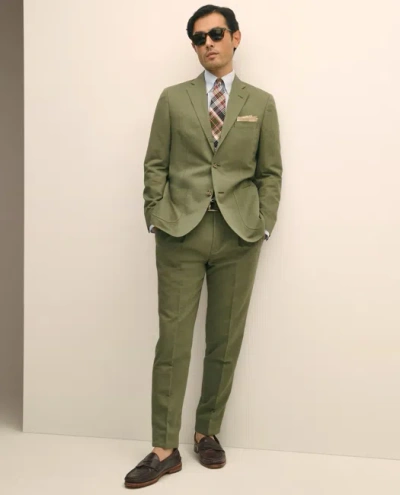Brooks Brothers Slim Fit Fine Twill Washed Linen-cotton Single-pleat Suit Pants In Green