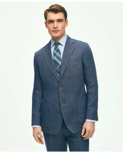 Brooks Brothers Slim Fit Linen-blend Herringbone Suit Jacket | Navy | Size 42 Regular