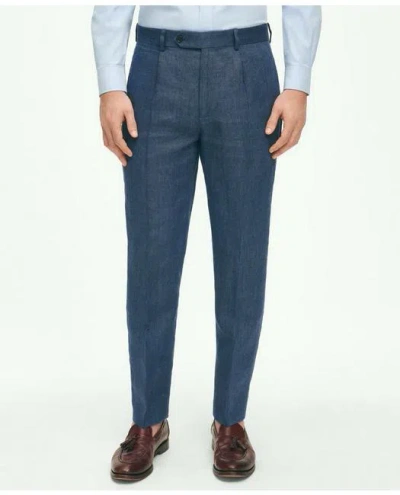 Brooks Brothers Slim Fit Linen-blend Herringbone Suit Pants In Navy