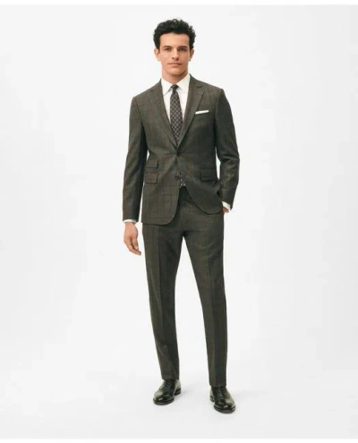 Brooks Brothers Slim Fit Wool Cashmere Checked 1818 Suit In Brown