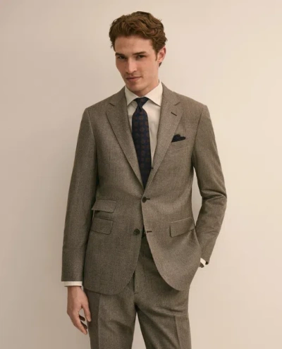Brooks Brothers Slim Fit Wool Mini-houndstooth 1818 Suit In Beige