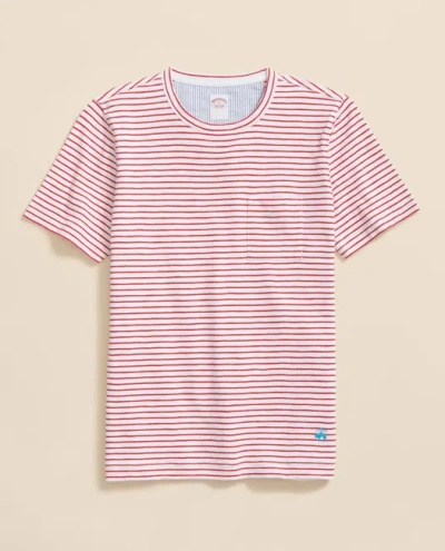 Brooks Brothers Slub Cotton Stripe T-shirt In Pink