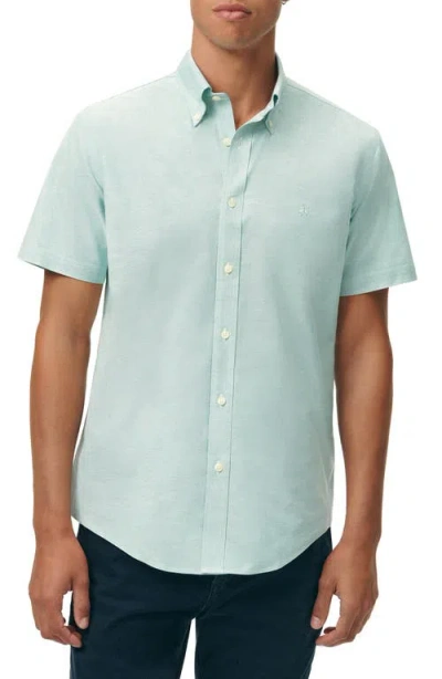 Brooks Brothers Solid Short Sleeve Stretch Cotton Button-down Shirt In Solidporcelaingreen