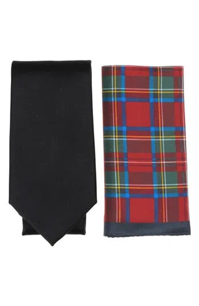 Brooks Brothers Solid Tie & Tartan Pocket Square Set In Multi