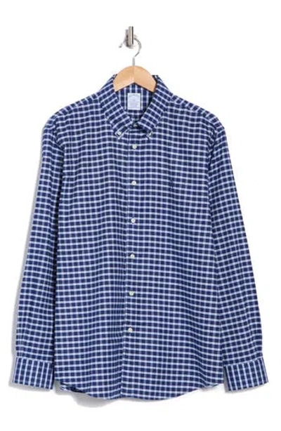Brooks Brothers Sport Fit Check Stretch Cotton Oxford Button-up Shirt In Navy