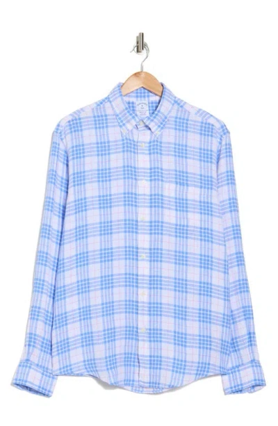 Brooks Brothers Sport Fit Novelty Plaid Linen Button-down Shirt In Ultra Marine