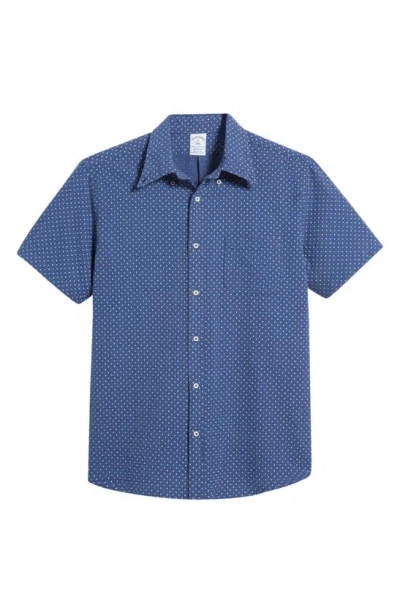 Brooks Brothers Sport Fit Polka Dot Short Sleeve Cotton Shirt In Navydot