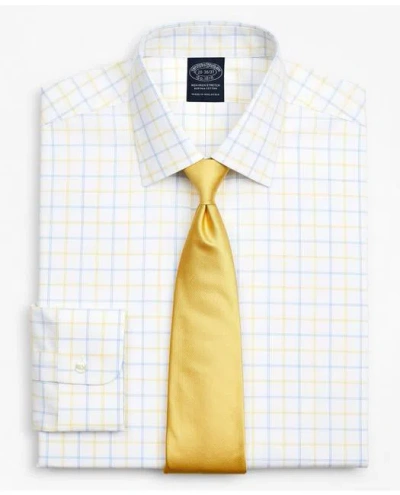 Brooks Brothers Stretch Big & Tall Dress Shirt, Non-iron Poplin Ainsley Collar Double-grid Check | Yellow | Size 16½
