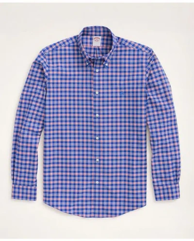 Brooks Brothers Stretch Big & Tall Sport Shirt, Non-iron Check In Dark Blue