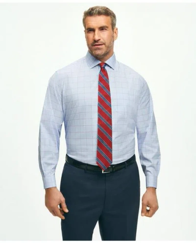 Brooks Brothers Stretch Big & Tall Supima Cotton Non-iron Poplin English Spread Collar, Glen Plaid Dress Shirt | Dar In Dark Blue