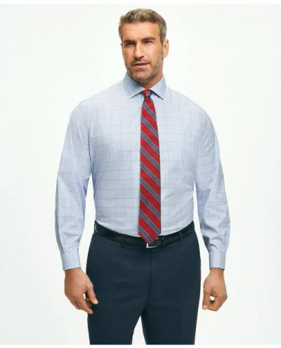 Brooks Brothers Stretch Big & Tall Supima Cotton Non-iron Poplin English Spread Collar, Glen Plaid Dress Shirt In Dark Blue