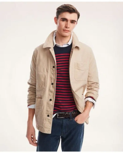 Brooks Brothers Stretch Canvas Chore Jacket In Dark Beige
