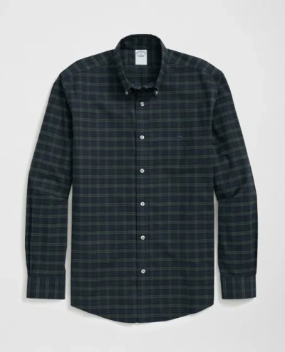 Brooks Brothers Stretch Cotton Non-iron Oxford Polo Button Down Collar, Black Watch Shirt In Navy