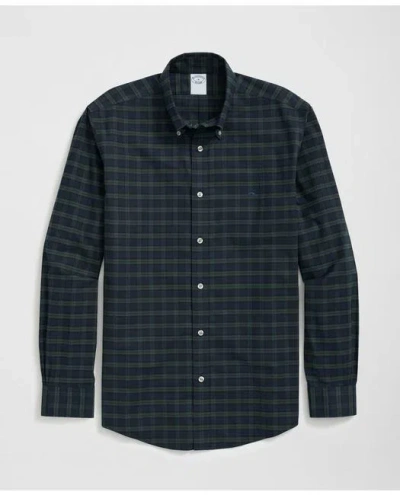 Brooks Brothers Stretch Cotton Non-iron Oxford Polo Button Down Collar, Black Watch Shirt In Navy