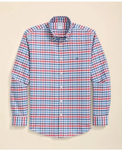 Brooks Brothers Stretch Cotton Non-iron Oxford Polo Button Down Collar, Bold Check Shirt In Red