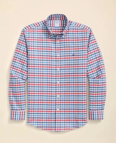 Brooks Brothers Stretch Cotton Non-iron Oxford Polo Button Down Collar, Bold Check Shirt In Red