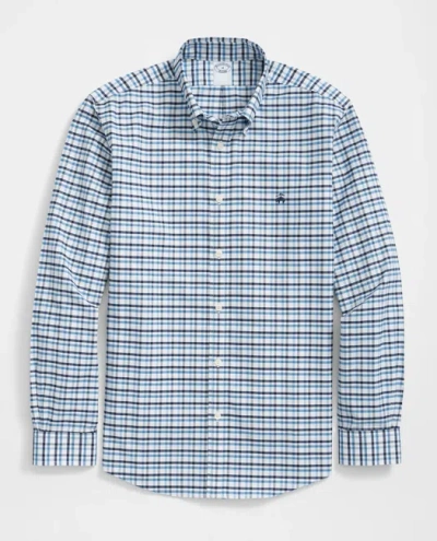 Brooks Brothers Stretch Cotton Non-iron Oxford Polo Button Down Collar, Double-check Shirt In Blue