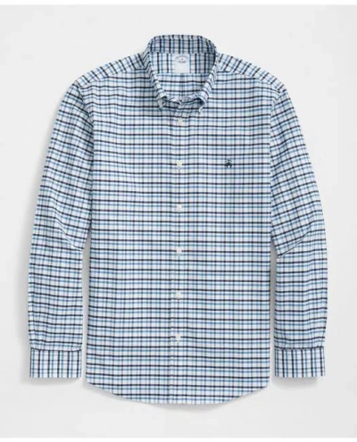 Brooks Brothers Stretch Cotton Non-iron Oxford Polo Button Down Collar, Double-check Shirt In Blue