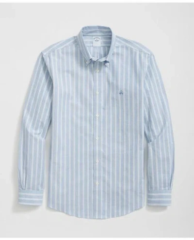Brooks Brothers Stretch Cotton Non-iron Oxford Polo Button Down Collar, Double Stripe Shirt In Blue