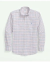 Brooks Brothers Stretch Cotton Non-iron Oxford Polo Button Down Collar, Double Windowpane Shirt In Orange